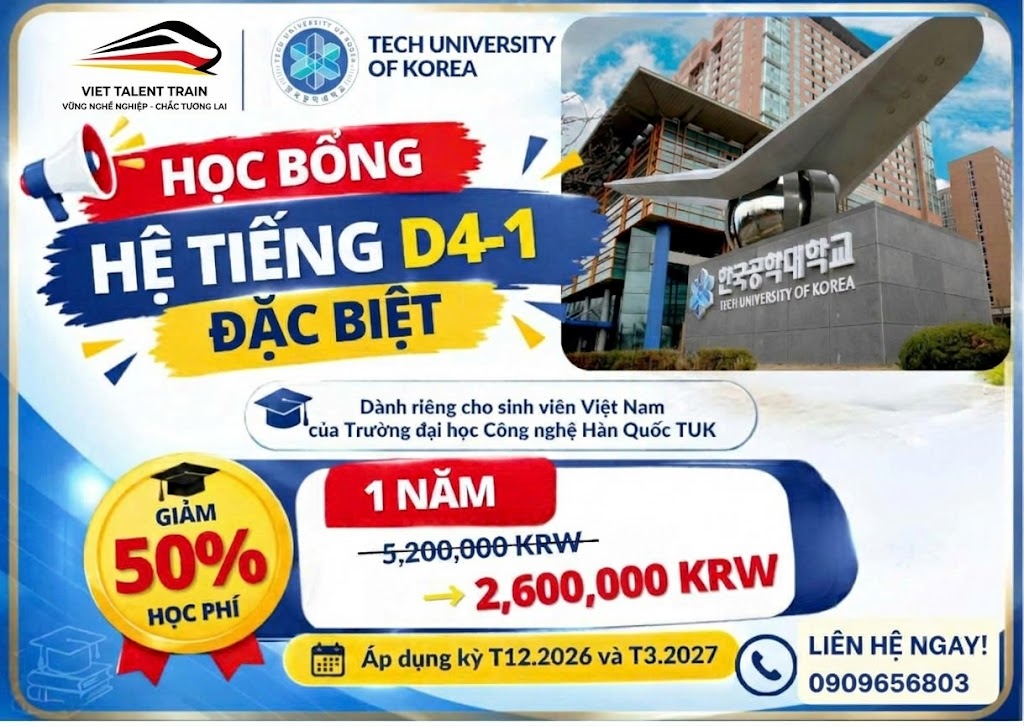 Thông tin học bổng 50% hệ tiếng D4-1 dành cho sinh viên Việt Nam